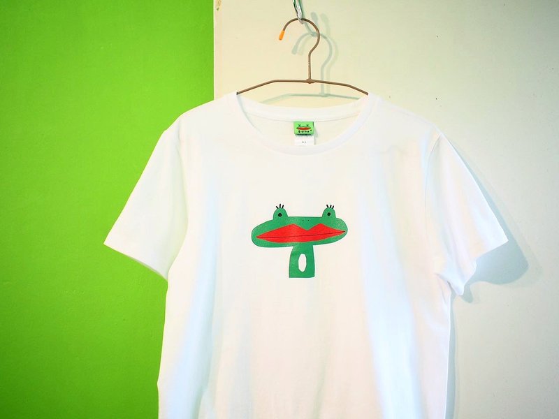 E*group T-shirt  阿蛙半身 - 帽T/大學T - 棉．麻 白色