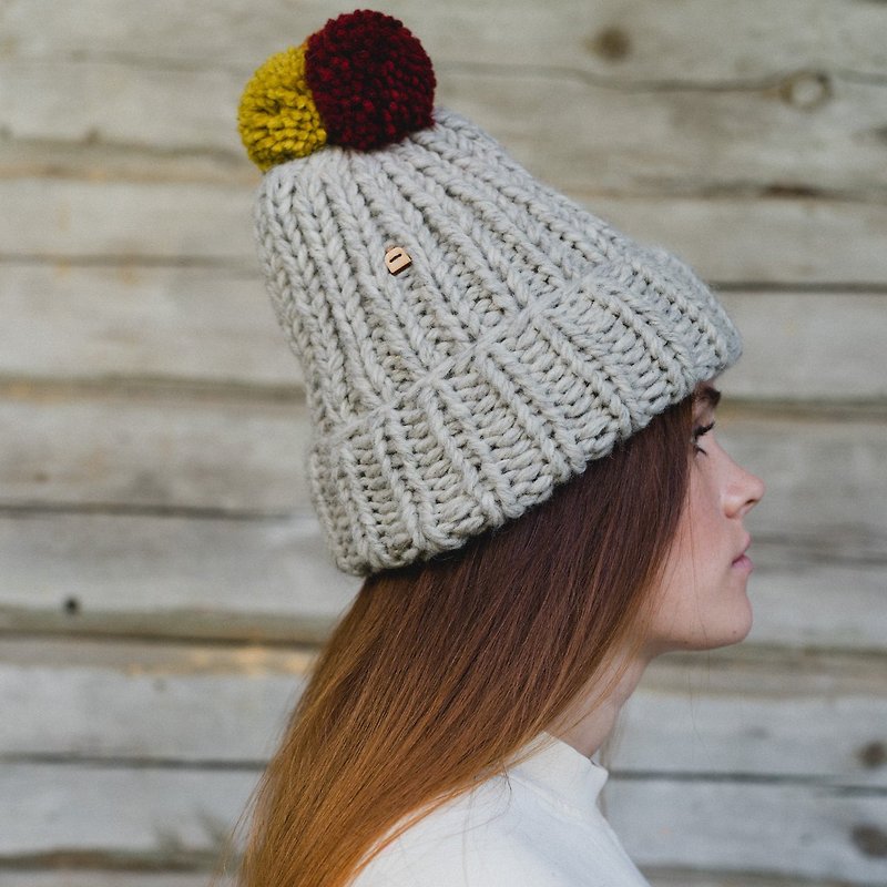 EETTERI adult handmade wool hat (light gray) - หมวก - ขนแกะ สีเทา