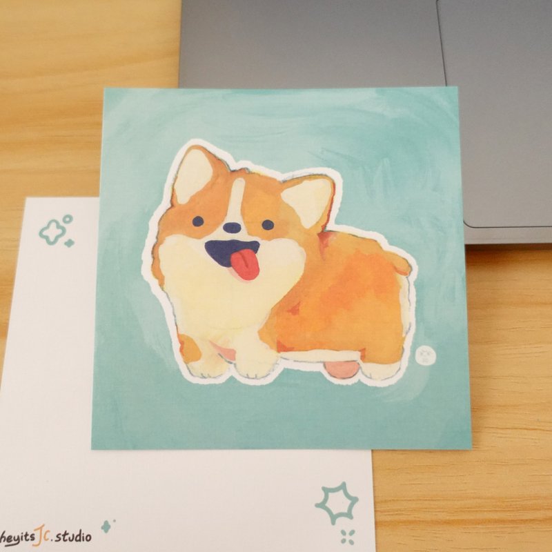 【插畫小卡】柯基小卡 Corgi Print | 狗狗小卡 | 裝飾送禮皆可 - 卡片/明信片 - 紙 藍色