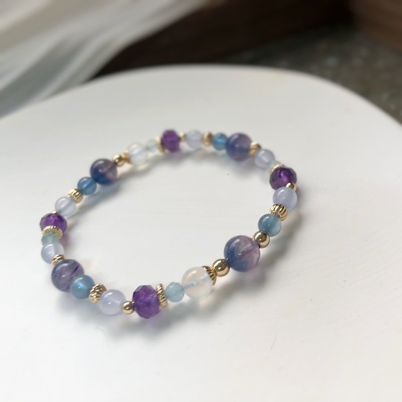 Stone, Blue Onyx, Amethyst, Moonlight Natural Stone Bracelet - สร้อยข้อมือ - เครื่องประดับพลอย 