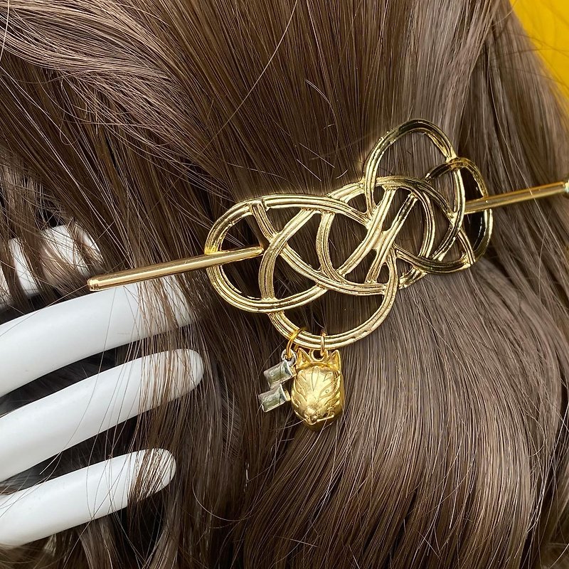 【Lost and find】Inari Shrine Fox Noodles Inari Shrine Hairpin - Hair Accessories - Other Metals Gold