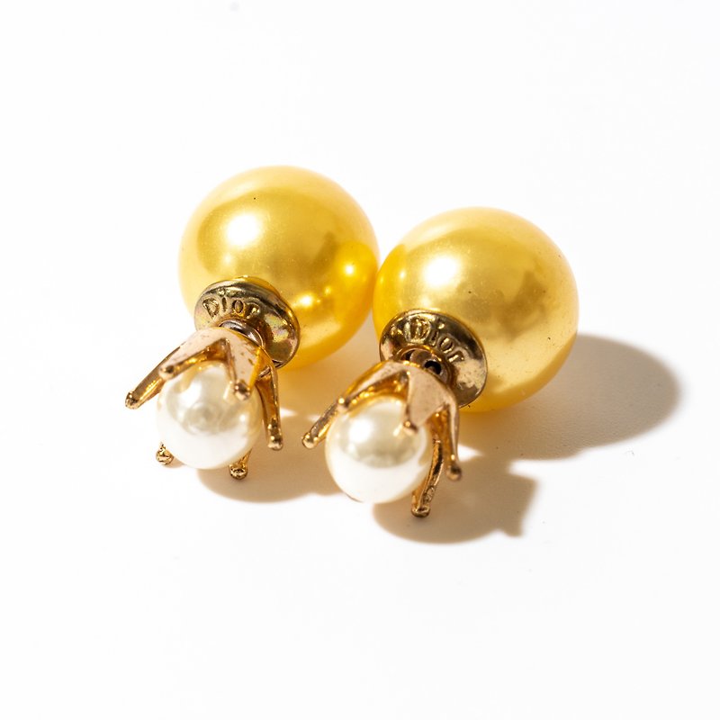 Christian Dior tribal pearl × crown earrings - สร้อยคอ - โลหะ สีทอง