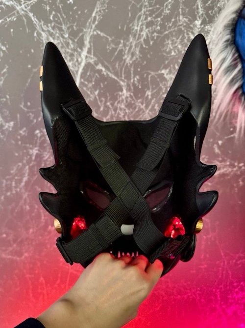 サイバーパンク狐面 ブラック レッド LED ライト サイバ パンク