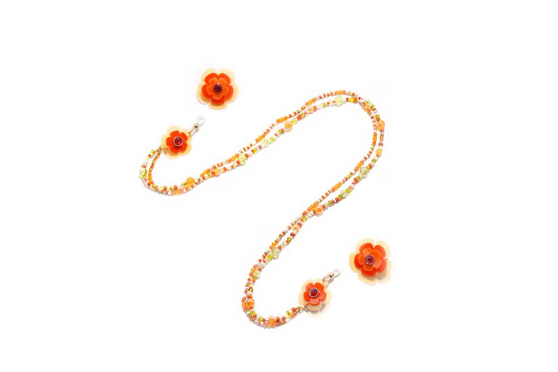 2 way eyeglasses chain with earring - Fluorescent Orange - ต่างหู - พลาสติก สีส้ม