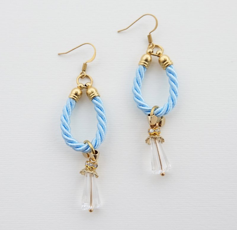 Blue rope hoop with charm earrings - ต่างหู - กระดาษ สีน้ำเงิน