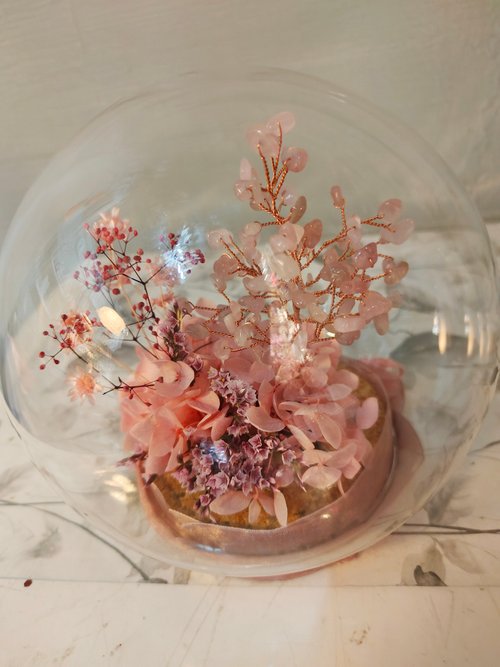 花草行走 花藝工作室 粉水晶樹永生花玻璃球