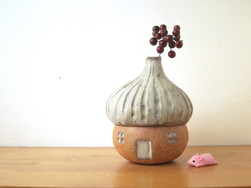 擺飾-橡果子陶屋罐-2 - 花瓶/花器 - 陶 橘色