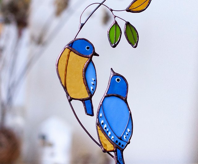 ステンドグラス パネル 二羽の青い鳥 - その他