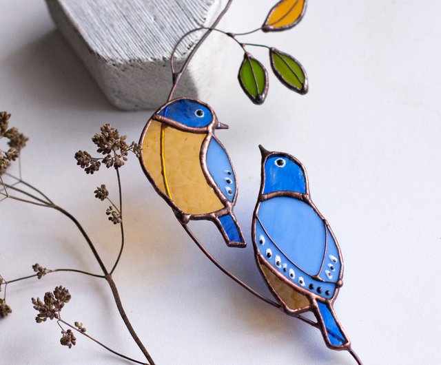 送料無料商品 |  公式 オンライン キャッチャー サン - 二羽の鳥 ステンドグラス 枝に青い鳥。 工芸品