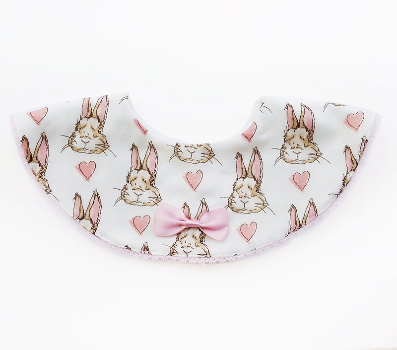 DOMOMO愛麗絲兔(粉)-二重紗圓形360度 圍兜 口水巾 - 圍兜/口水巾 - 棉．麻 粉紅色