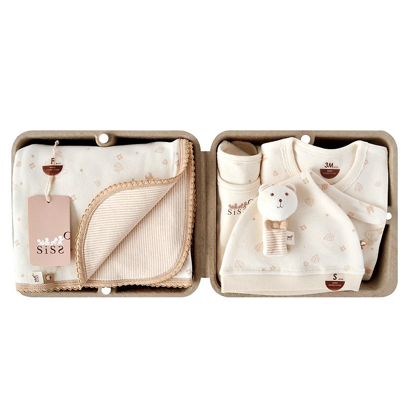 [SISSO Organic Cotton] Small Leaf Fluttering Classic Heart Warming Gift Box (Wrist Bear) 3M 6M - Baby Gift Sets - Cotton & Hemp Brown