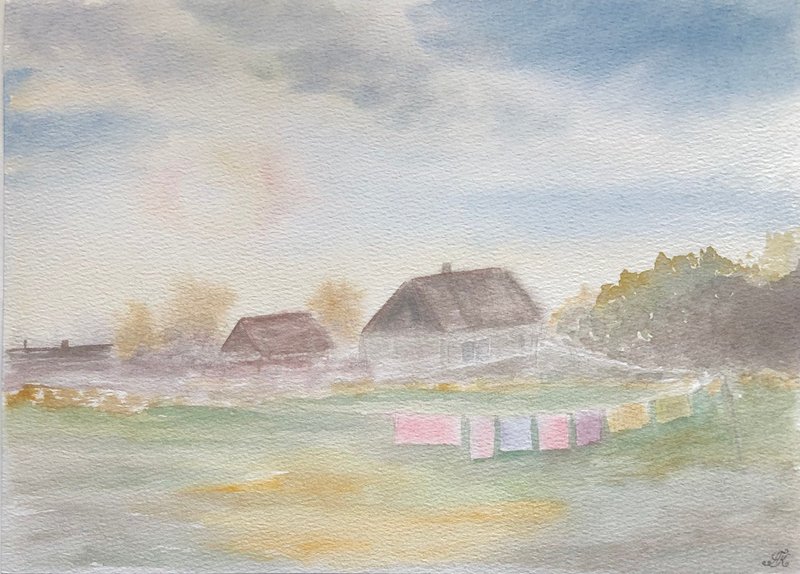 夏季原創水彩畫風景牆藝術 - 壁貼/牆壁裝飾 - 紙 多色