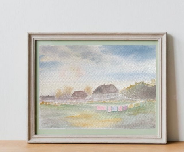 夏の原創水彩絵画風景牆藝術 夏オリジナル水彩画風景ウォール