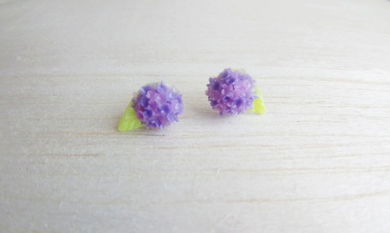 紫色雙色繡球花  純銀耳環/耳夾 - 耳環/耳夾 - 黏土 紫色