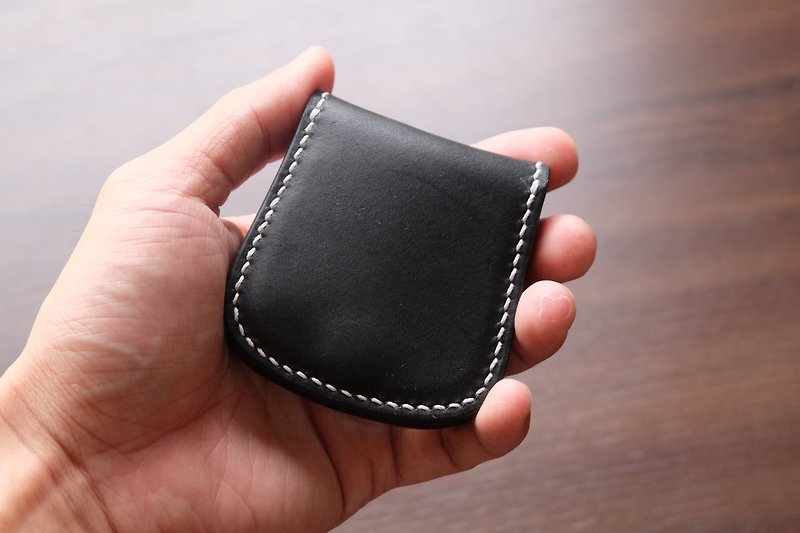 Hand Stitched Leather Coin Purse Italian Vegetable Tanned Leather - กระเป๋าใส่เหรียญ - หนังแท้ สีดำ