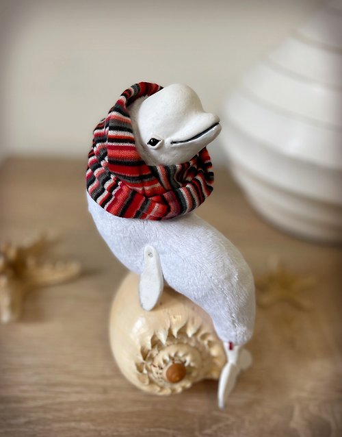 Handmade by Barshay White Beluga whale doll, beluga puppet, white dolphin doll