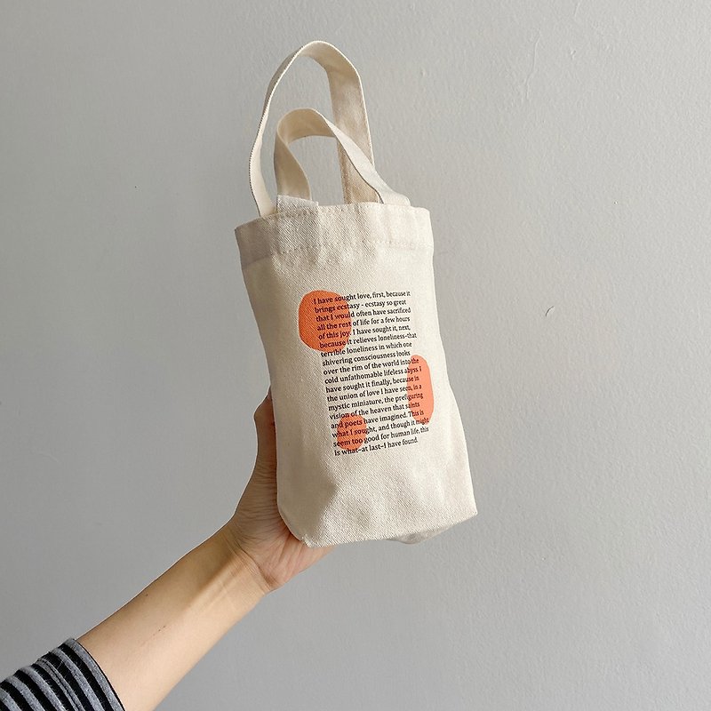 Multifunctional Environmental Protection Canvas Water Bottle Bag Orange English Beverage Bag Portable Milk Tea Bag - ถุงใส่กระติกนำ้ - ผ้าฝ้าย/ผ้าลินิน หลากหลายสี
