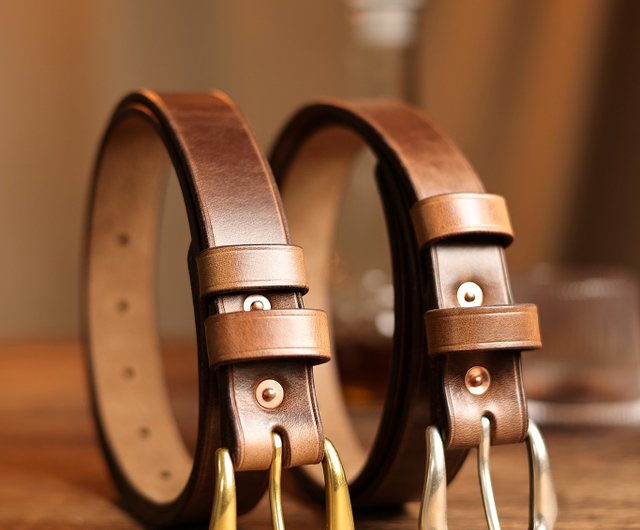 Vintage Calf Leather Belt with Natural Brass Buckle - w