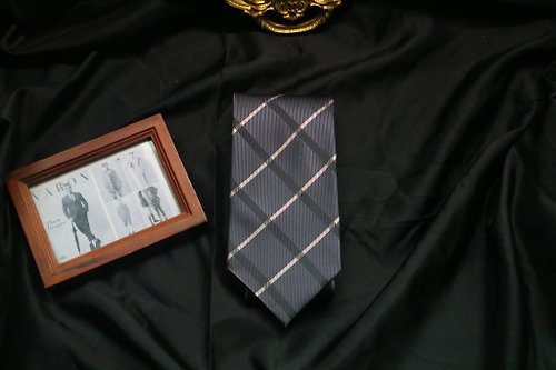 壞紳士 高端商務系列/灰色大格紋百分百真絲領帶