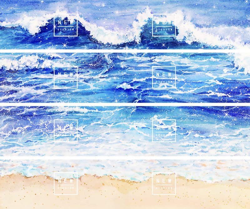 波浪浪 青に息づく波 水彩畫造景 和紙膠帶 台灣製 10米卷 - 紙膠帶/和紙/PET - 其他材質 藍色