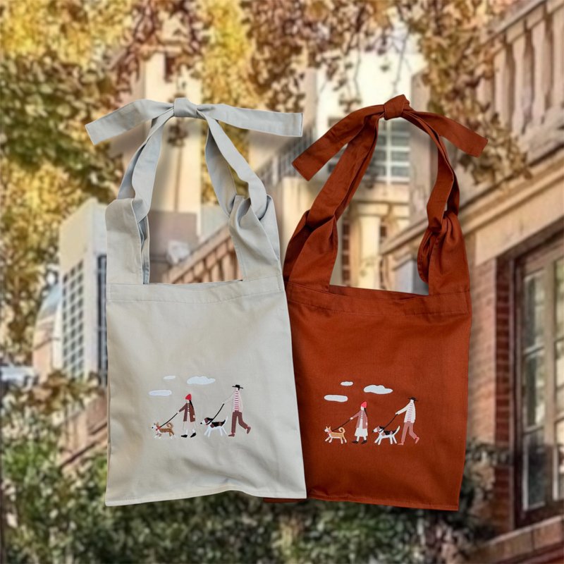 棉質刺繡購物肩背袋  The Cat - 手提包/手提袋 - 棉．麻 白色