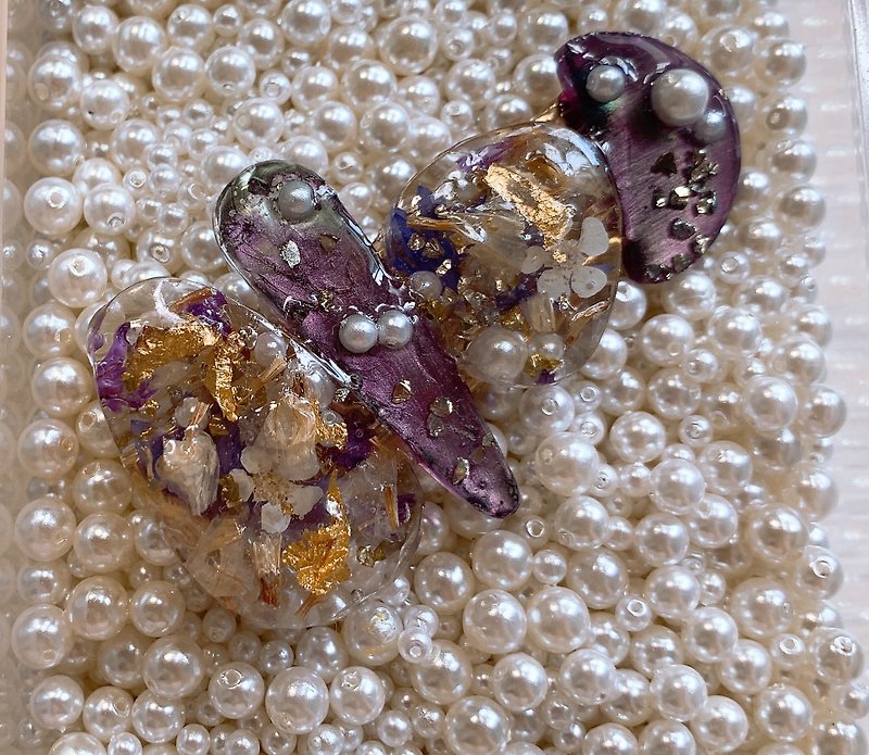 Handmade dried flower UV glue long hair clip-Lataies - Hair Accessories - Silicone Purple