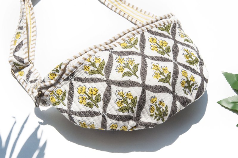 Carry-on waist bag, wood-engraved printed waist bag, stamped side backpack, cross-body bag, chest carry-on bag, shoulder bag - flower - Messenger Bags & Sling Bags - Cotton & Hemp Yellow