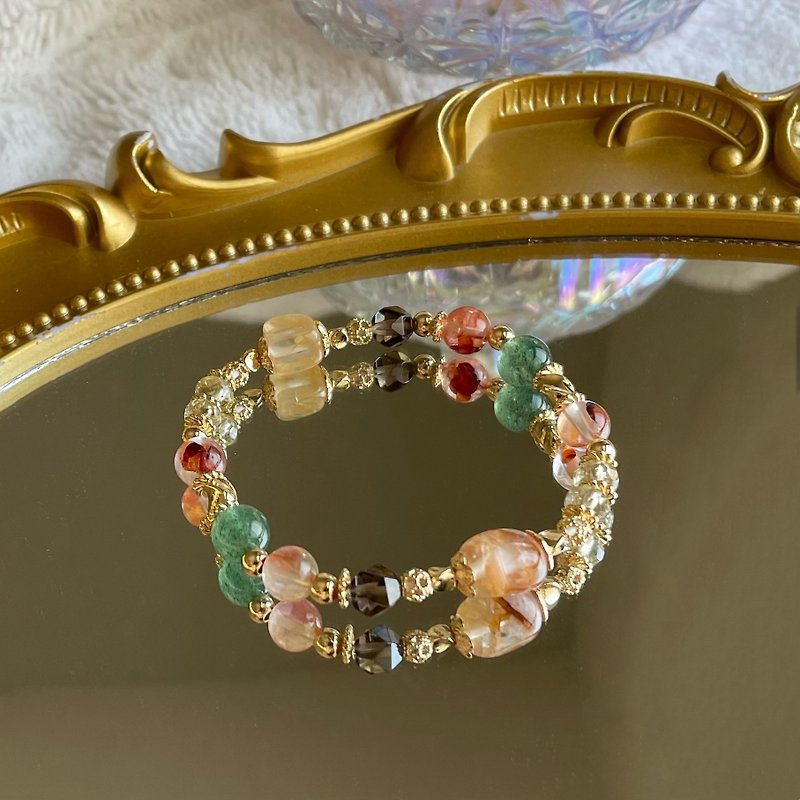 /Aisha's Blessing/Good Luck and Wealth, Shape-shaped Gum Flower Red Gum Tea Crystal Green Strawberry Crystal Citrine - Bracelets - Crystal Multicolor