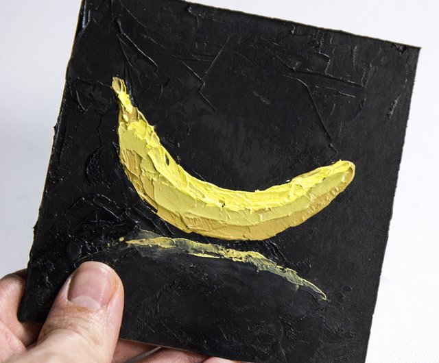 バナナ絵画キッチン静物オリジナルアートフード小さな油絵