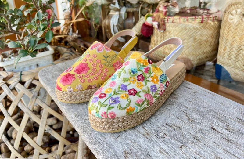 Silk Flower Sandals - Handmade - Sandals - Silk Multicolor