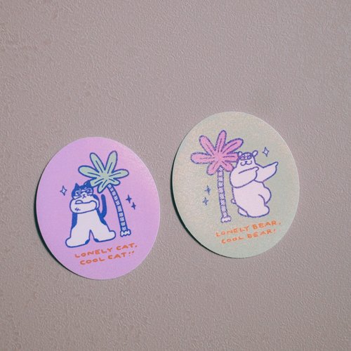 黑白小姐 閃閃防水大貼紙 Lonely Cat & Lonely Bear