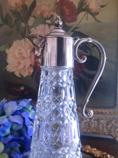 British antique handmade crystal carved Silver sober bottle water bottle vase  juice bottle cold water jug Juli famous shop - Shop Annie's antiques Bar  Glasses & Drinkware - Pinkoi