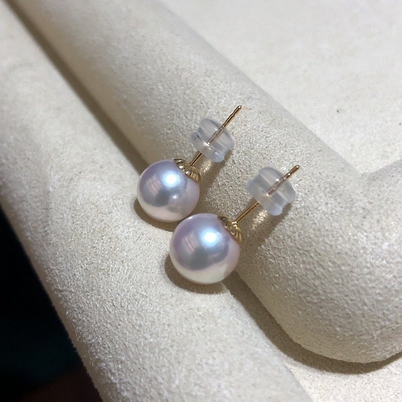 【WhiteKuo】18k natural seawater akoya pearl ear acupuncture - ต่างหู - ไข่มุก สึชมพู