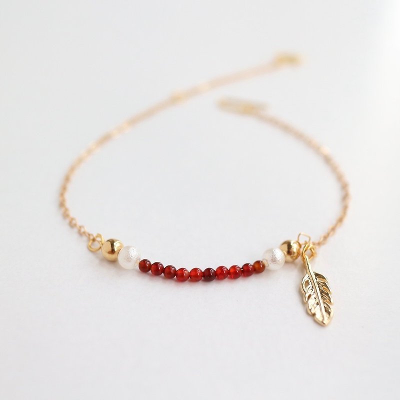 【have gift box】18kgf red agate natural stone pearl simple Bracelets gift - Bracelets - Stone Red