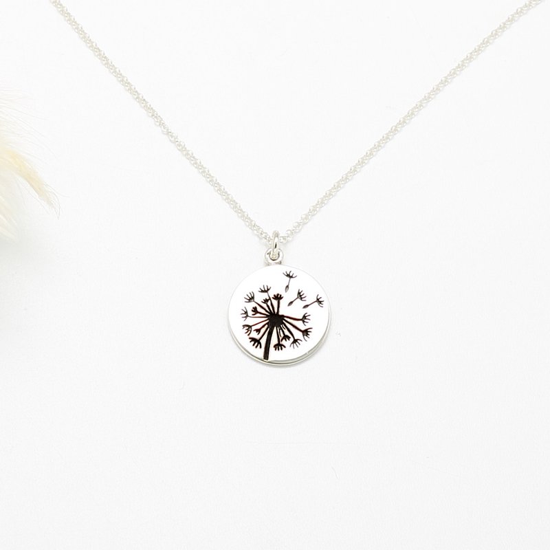 【Angel & Me】Dandelion Birth Flower October (Large) s925 sterling silver necklace - สร้อยคอ - เงินแท้ สีเงิน