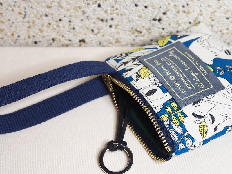 Have A Nice Day [Take away as you like] Handle Key Coin Purse-Blue Animal Party - Coin Purses - Cotton & Hemp Blue