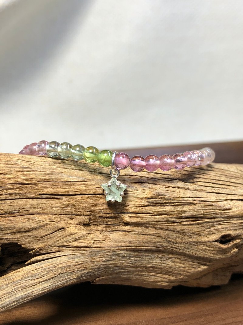 快速出貨 天然彩色碧璽手鍊~925銀碧璽星星 - 手鍊/手環 - 水晶 多色