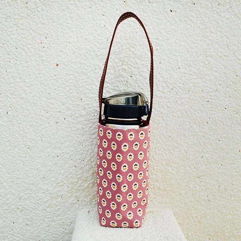 Small floral bottle bag pink purple / beverage bag - ถุงใส่กระติกนำ้ - ผ้าฝ้าย/ผ้าลินิน สีม่วง