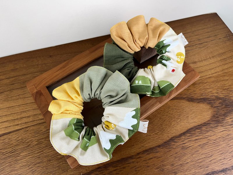 Three-piece lotus leaf hair tie/donut hair tie/egg yolk matcha ice - เครื่องประดับผม - ผ้าฝ้าย/ผ้าลินิน สีเขียว