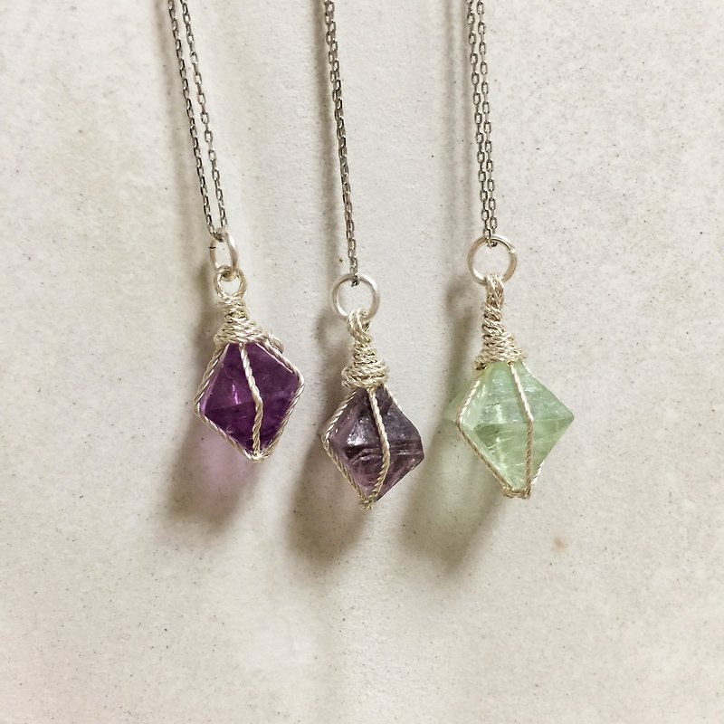 Single color stone fluorite sterling silver necklace - Necklaces - Other Metals Silver