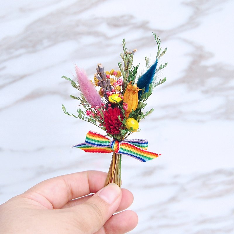 乾燥胸花-六色彩虹 LGBT 新郎伴郎客製胸花 - 胸針 - 植物．花 多色