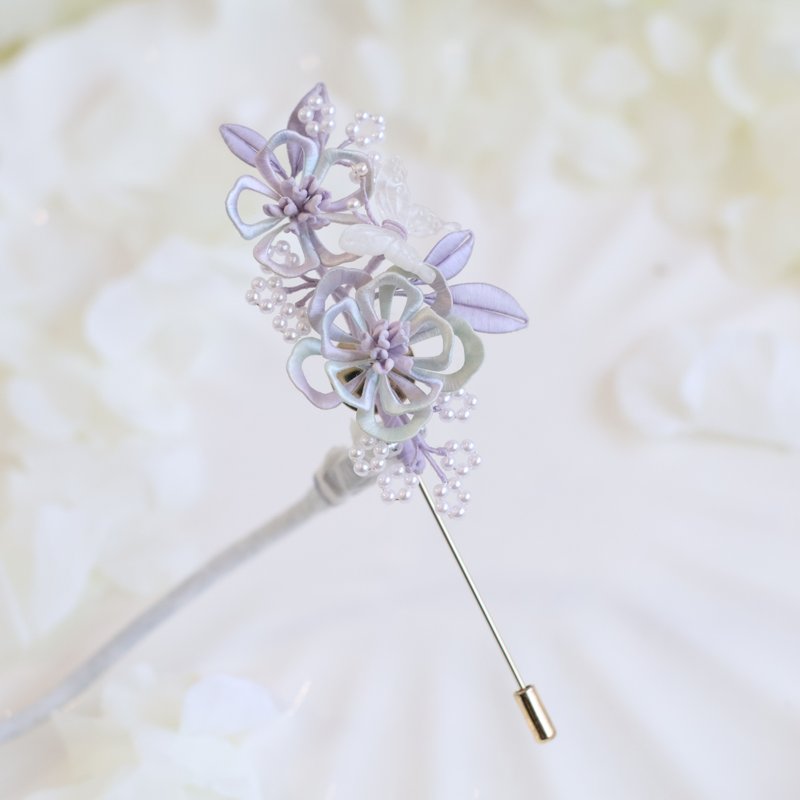 漸變梅花胸針 纏花 春仔花 - 髮圈/髮夾 - 絲．絹 紫色