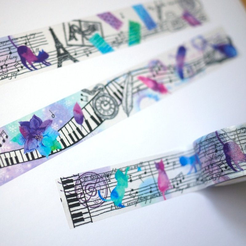 Watercolor blue tone local light and paper tape-2.5cmx10M (50cm cycle diagram) - Washi Tape - Paper Blue