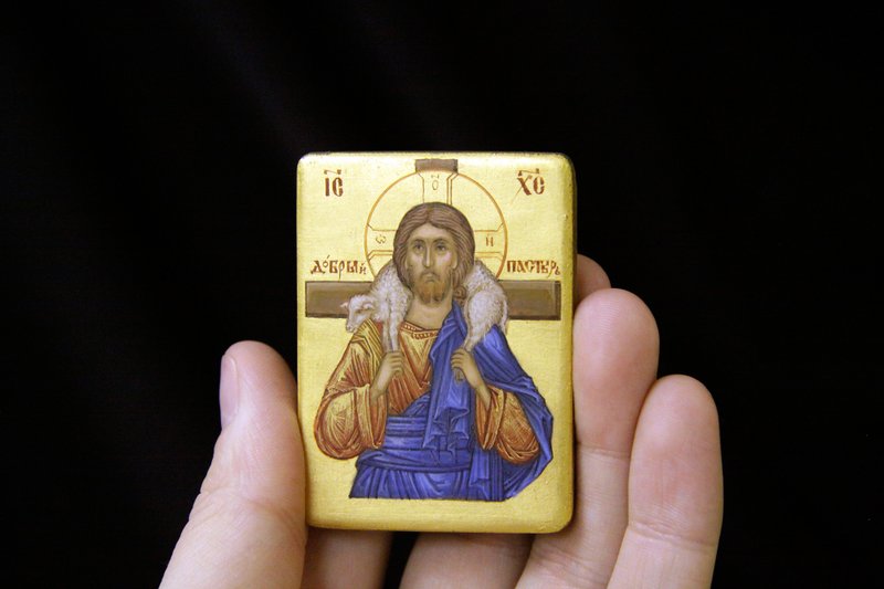 hand painted orthodox christian Jesus Christ icon, miniature religious painting - 其他 - 環保材質 金色