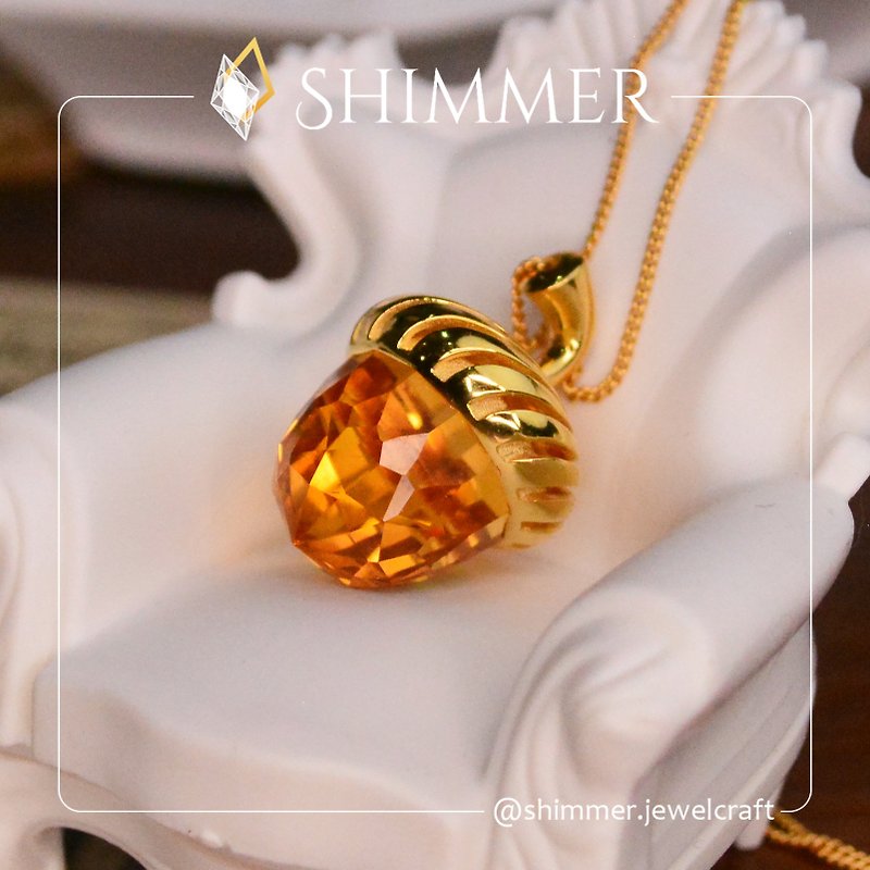 Autumn shimmer ~ Brazilian citrine pinecone 18K pendant - Necklaces - Gemstone Gold