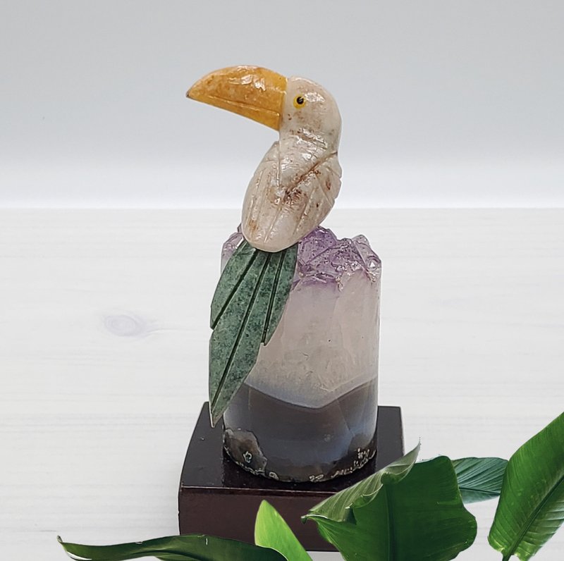 Crystal Parrot Wishes Manifestation*Brazilian direct delivery handicraft healing crystal bird*p5 Amethyst Column - ของวางตกแต่ง - คริสตัล หลากหลายสี