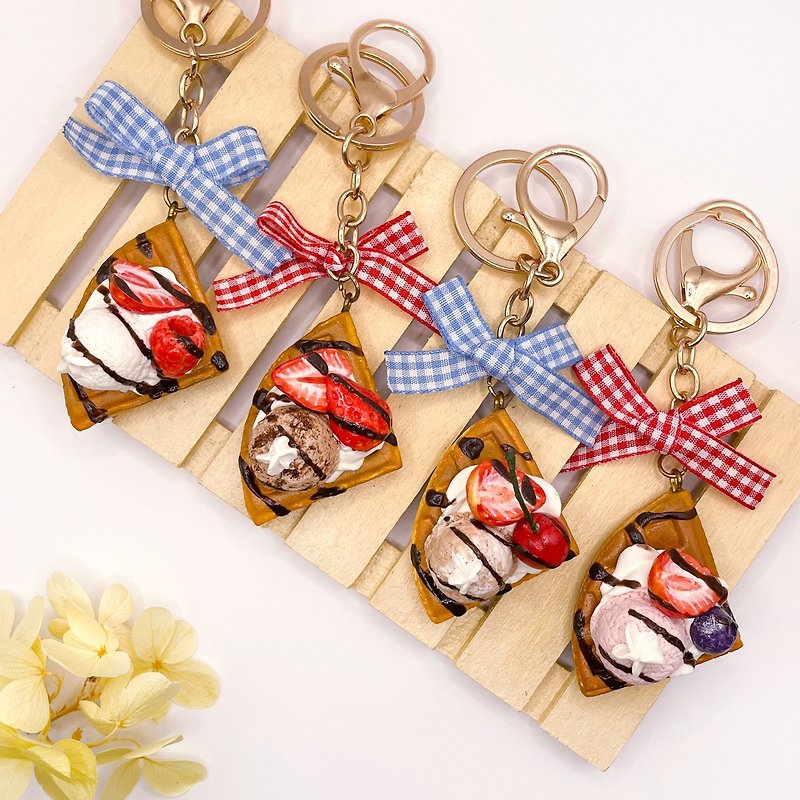 Clay Dessert|Ice Cream Fruit Waffle Charm/Keychain/Bag Pendant/Gift - Charms - Clay Multicolor
