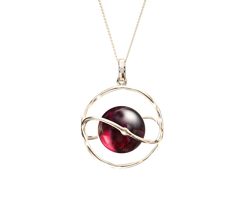 Garnet Planet Necklace, 14k Gold Pendant, January Birthstone Gemstone Necklace