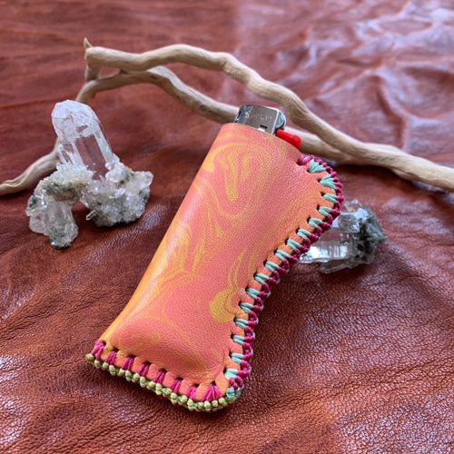 itoasobi Macrame Leather Works マーブリングレザーBicライターカバー