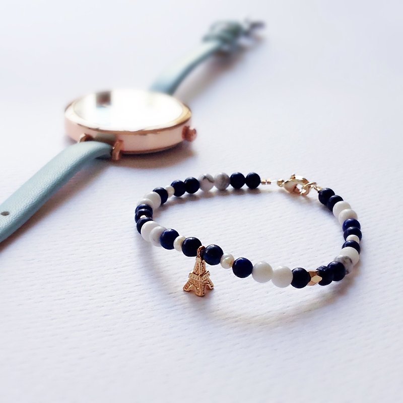 "KeepitPetite" afternoon Paris, lapis lazuli | White Turquoise | freshwater pearl bracelet · · Gilded Tower birthday gift - Bracelets - Other Materials Blue